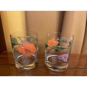 Glass Tumberlers with Orange and Purple Floral Patttern (Set of 2)